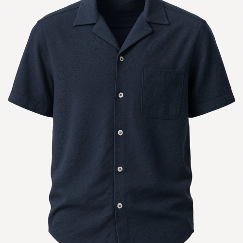 Navy Cuban Collar Shirt